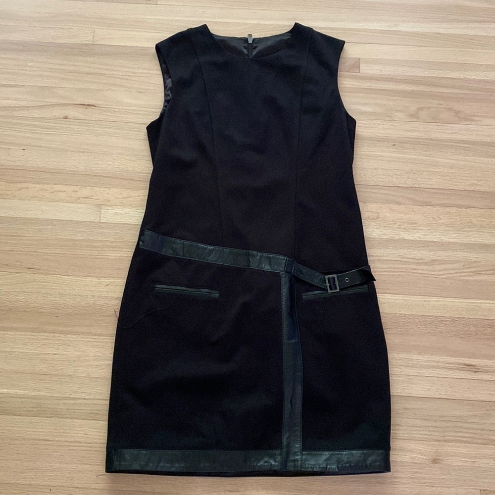Black Sleeveless Dress with faux leather trim